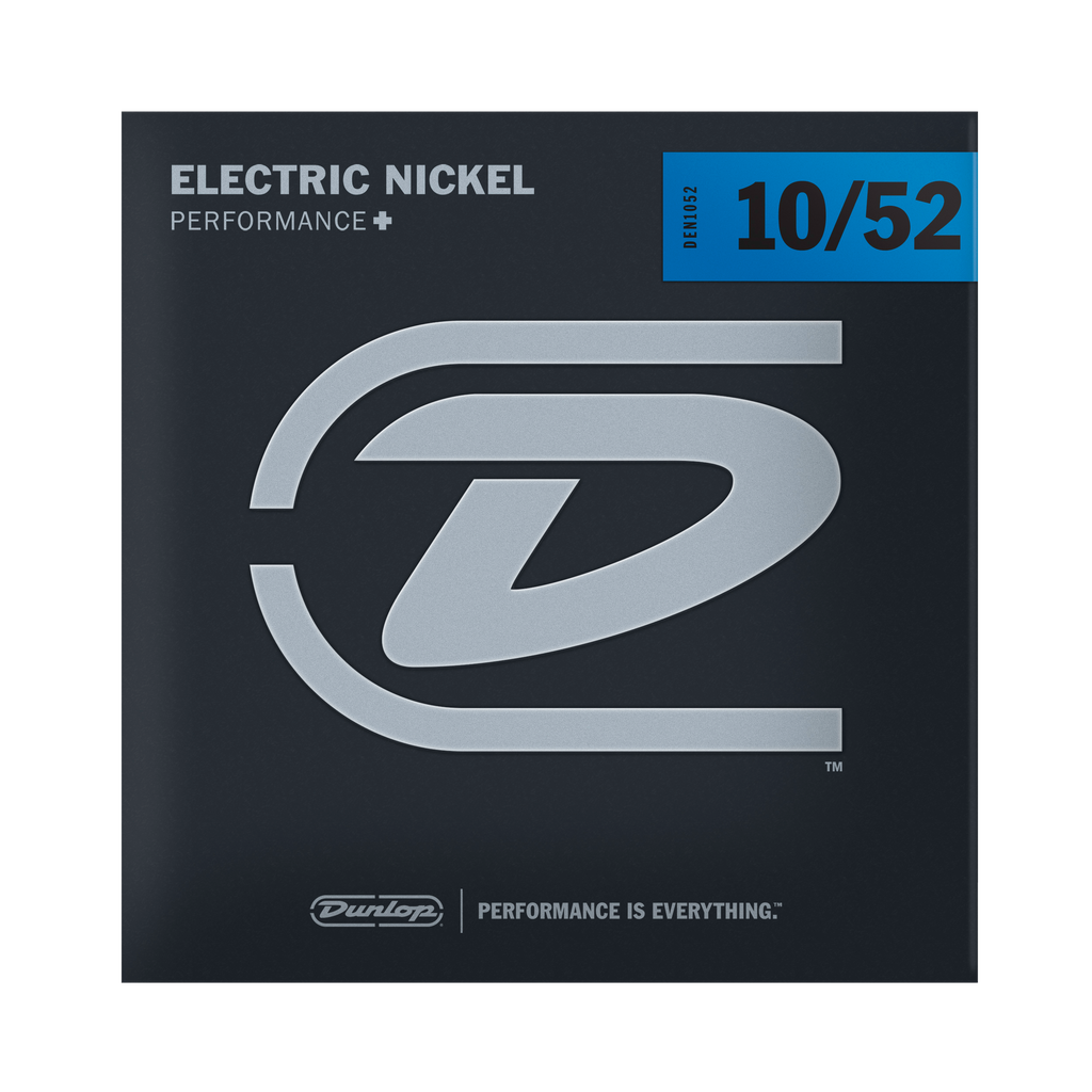Front of packaging for Dunlop Performance Plus electric nickel strings, gauges 10-52.