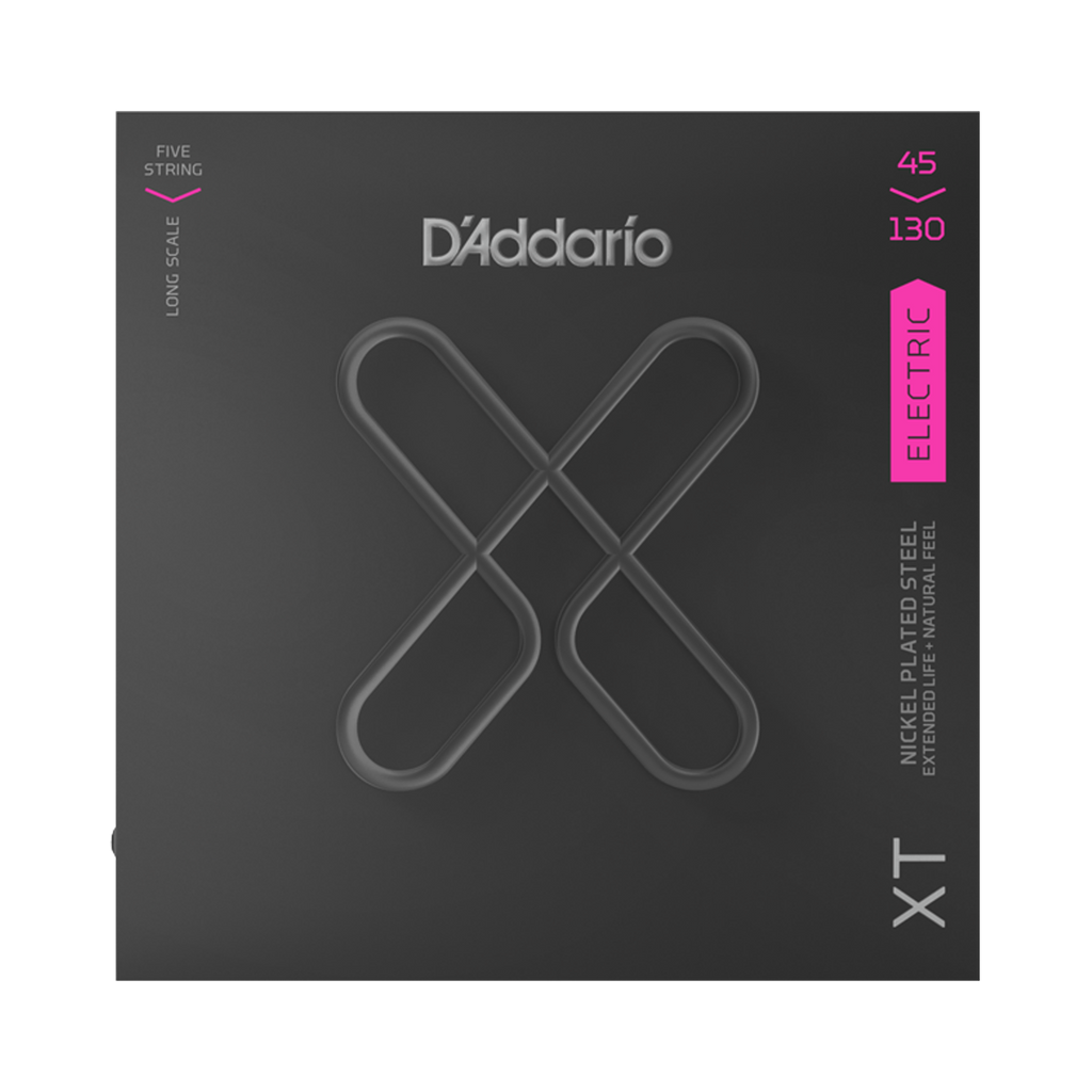 Front of packaging for D'Addario XT electric bass strings, gauges .45 to .130