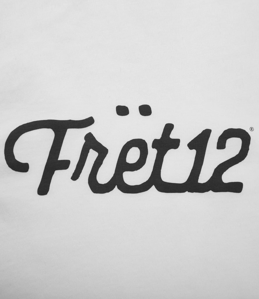 Closeup of Fret12 script logo.