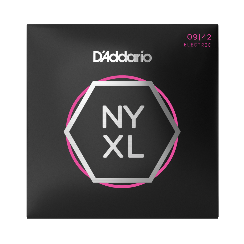 Front of packaging for D'Addario NYXL electric strings, gauges .09 to .42