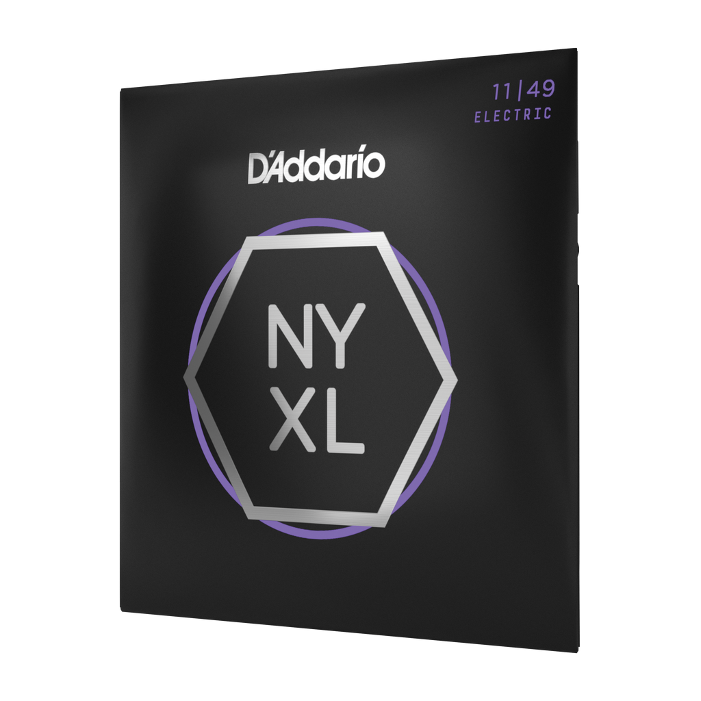 Front of packaging for D'Addario NYXL electric strings, gauges 11 to 49