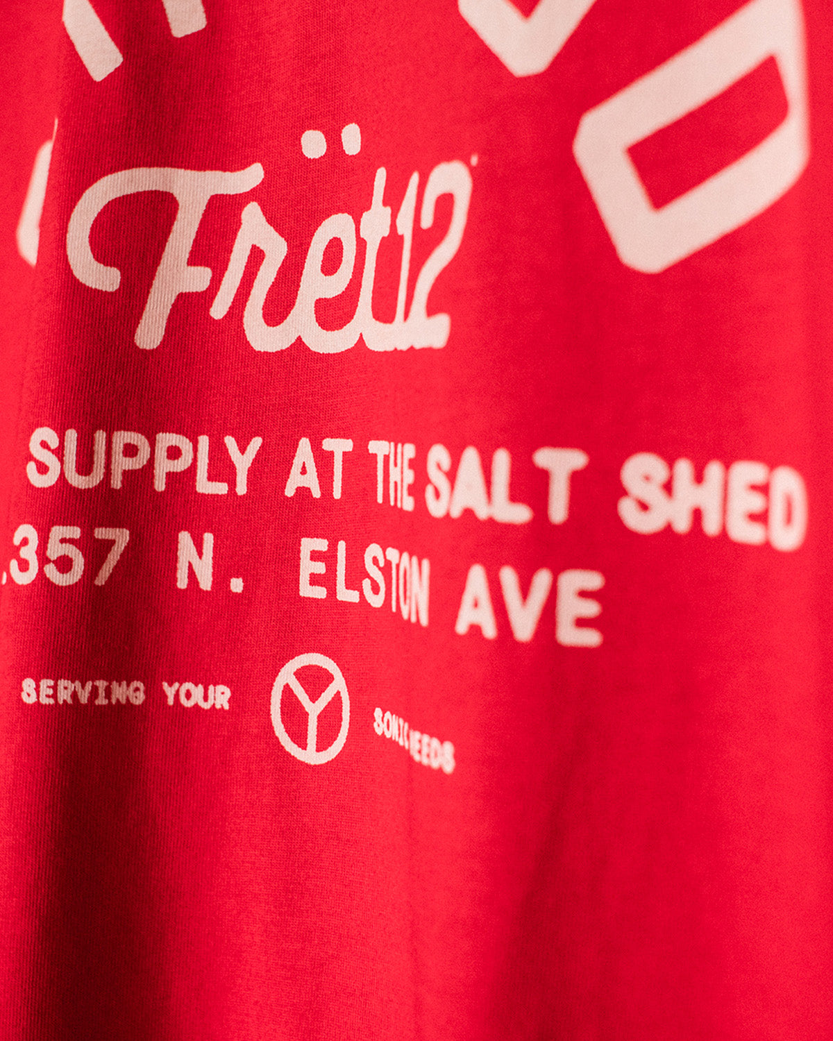 The Guitar Supply at The Salt Shed Tee - Red Typographic Shirt