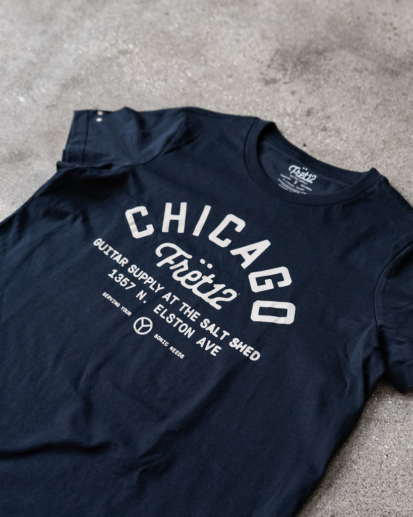 GUITAR SUPPLY AT SALT SHED DESIGN WOMEN'S TEE - NAVY