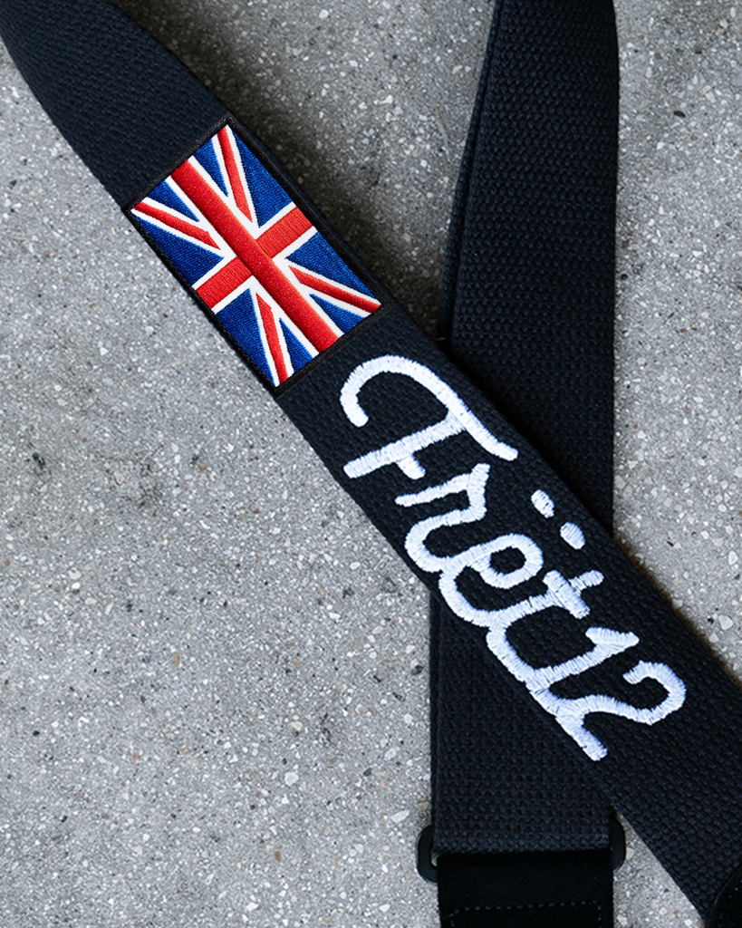 FRET12 UNION JACK GUITAR STRAP - SCRIPT LOGO