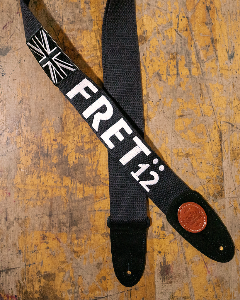 FRET12 MONOCHROME UNION JACK GUITAR STRAP - BLOCK LOGO