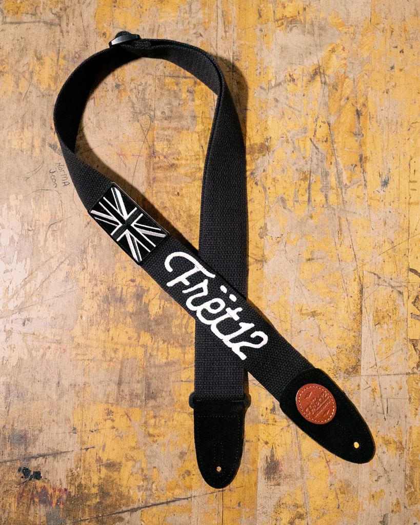 FRET12 MONOCHROME UNION JACK GUITAR STRAP - SCRIPT LOGO