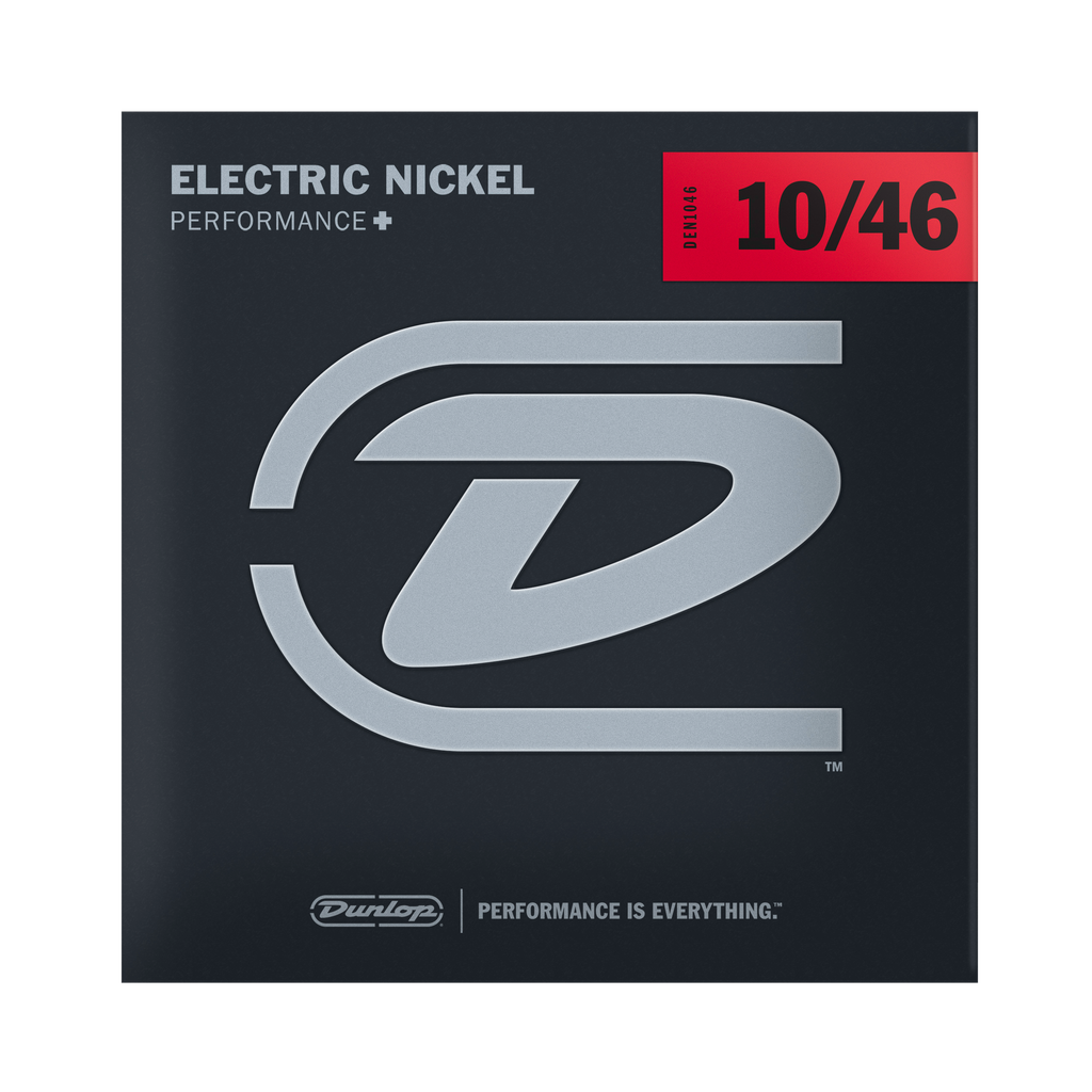 Front of packaging for Dunlop Performance Plus electric nickel strings, gauges 10-46.