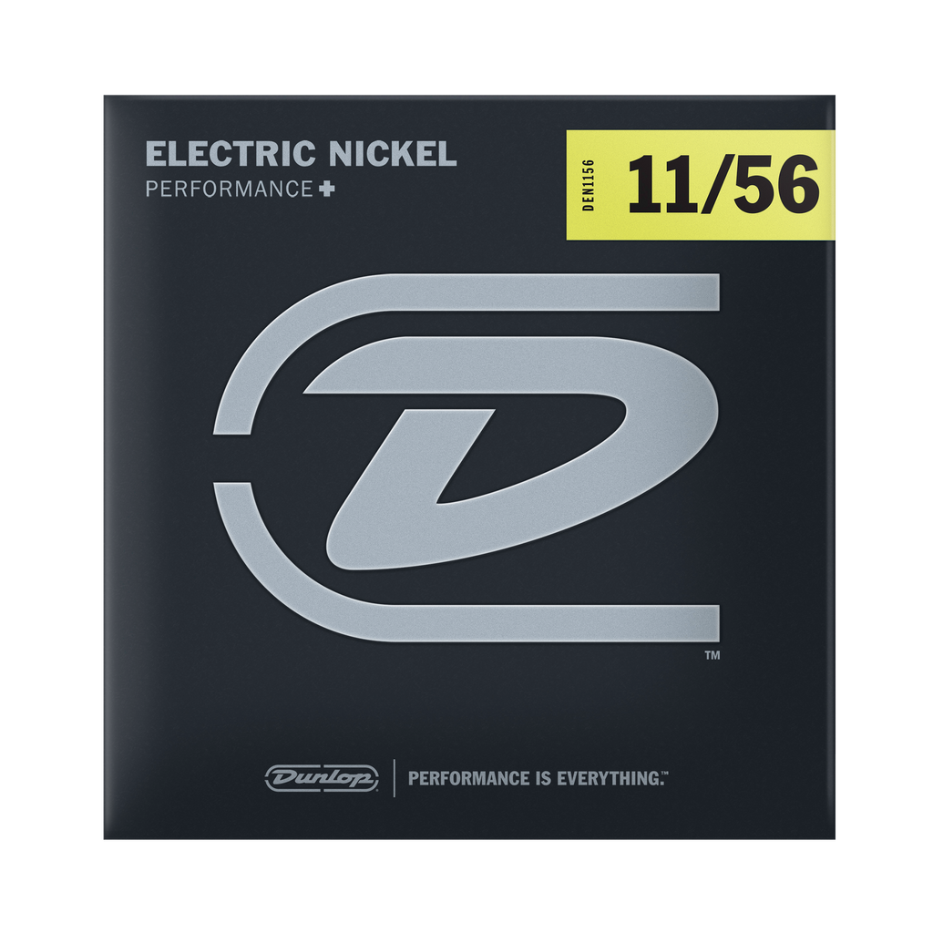 Front of packaging for Dunlop Performance Plus electric nickel strings, gauges 11-56.