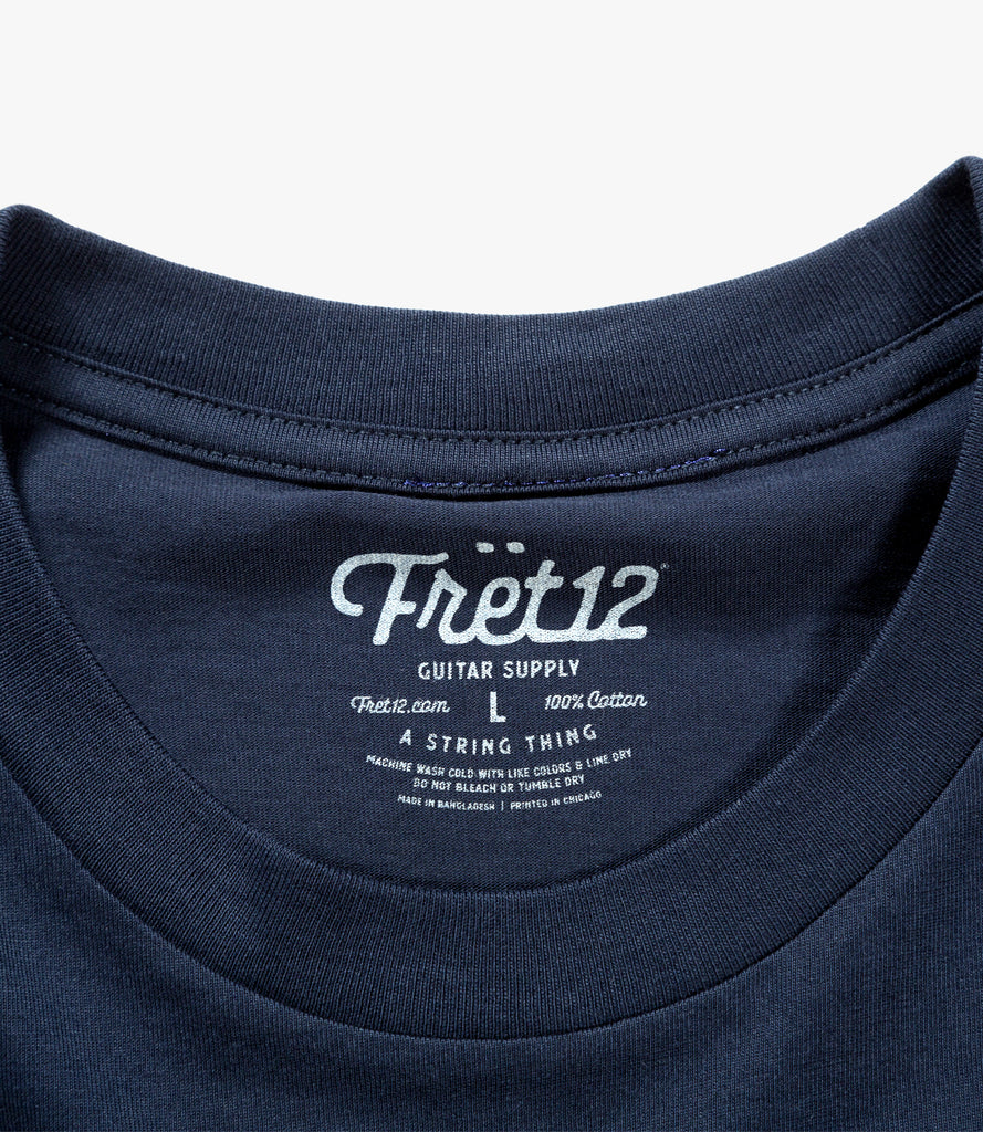 Closeup of printed Fret12 label on inside of neck.