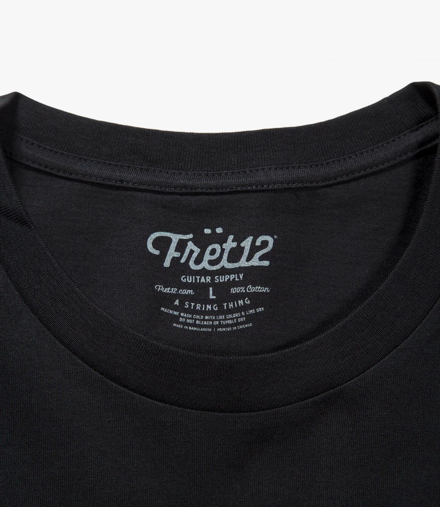 Closeup of F12 label printed on inside of neck.