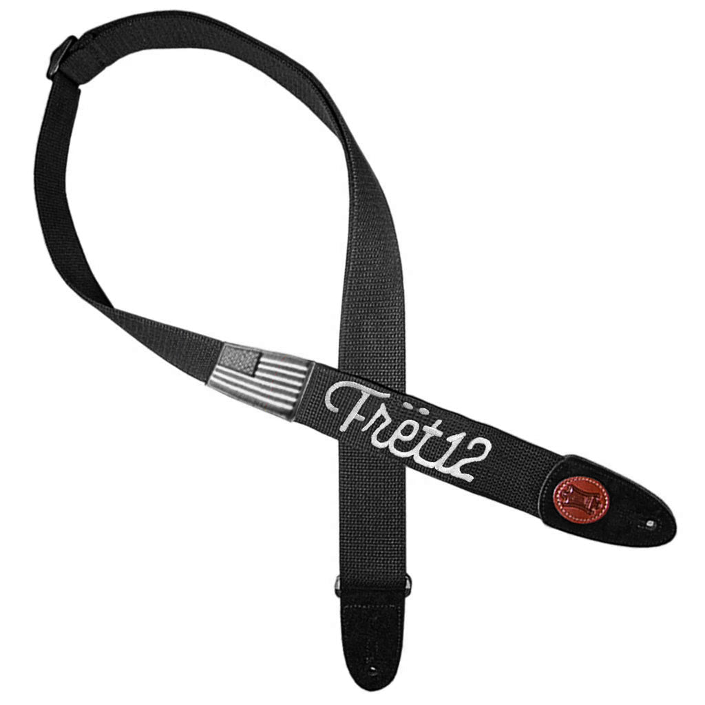 FRET12 OLD GLORY FLAG SILVER GUITAR STRAP – SCRIPT LOGO