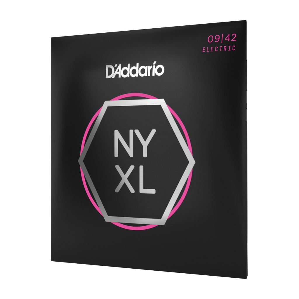 Front of packaging for D'Addario NYXL electric strings, gauges .09 to .42
